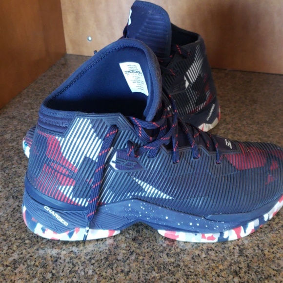 red white and blue steph curry shoes